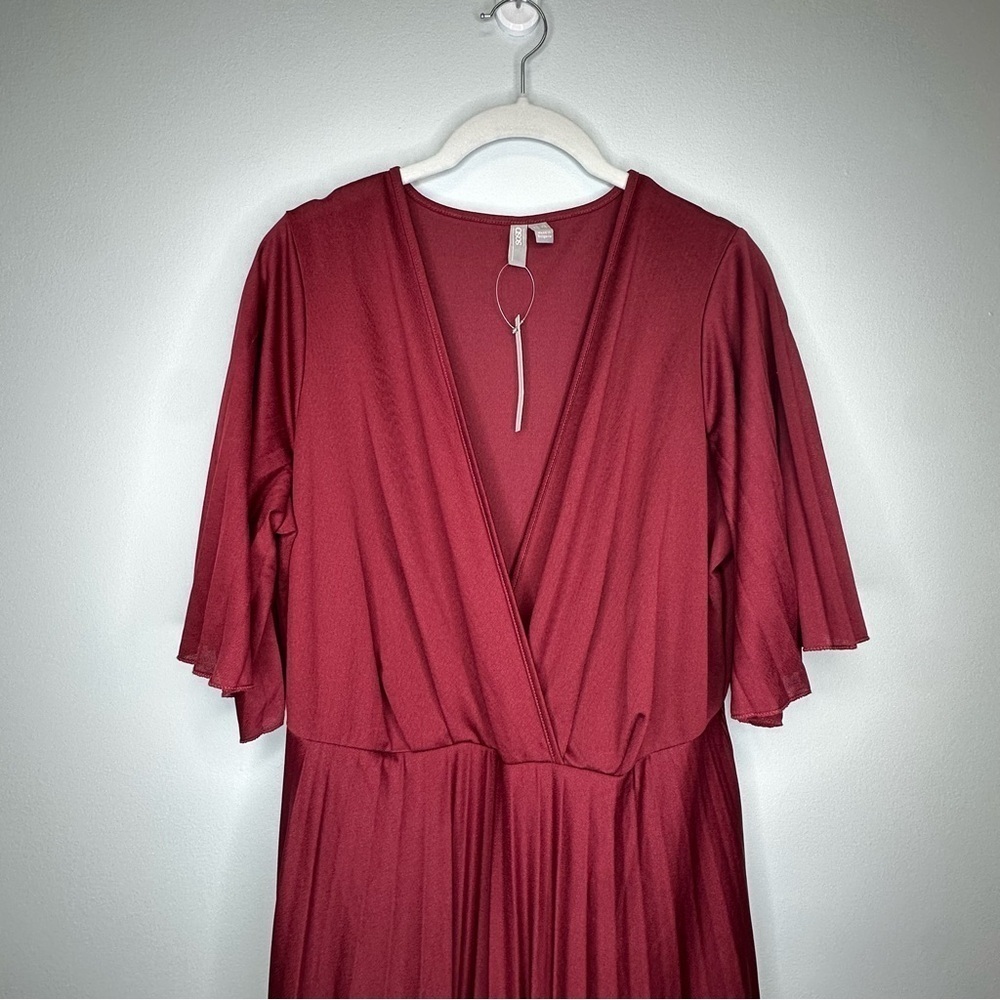 ASOS Curve New Burgundy Wine Kimono Pleat Maxi Dress Women’s Size 12 - Picture 4 of 9